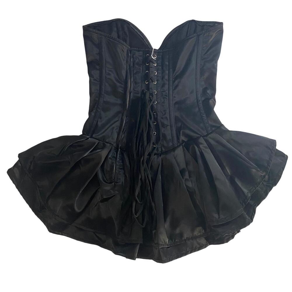 BNWT Black Corset Ruffle Dress sz L Adjustable Boned Satin Daisy Corsets - Picture 3 of 6
